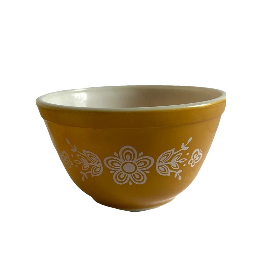 Vintage Pyrex Butterfly Gold 401 402 Nesting Mixing Bowl Set White Milk Glass
